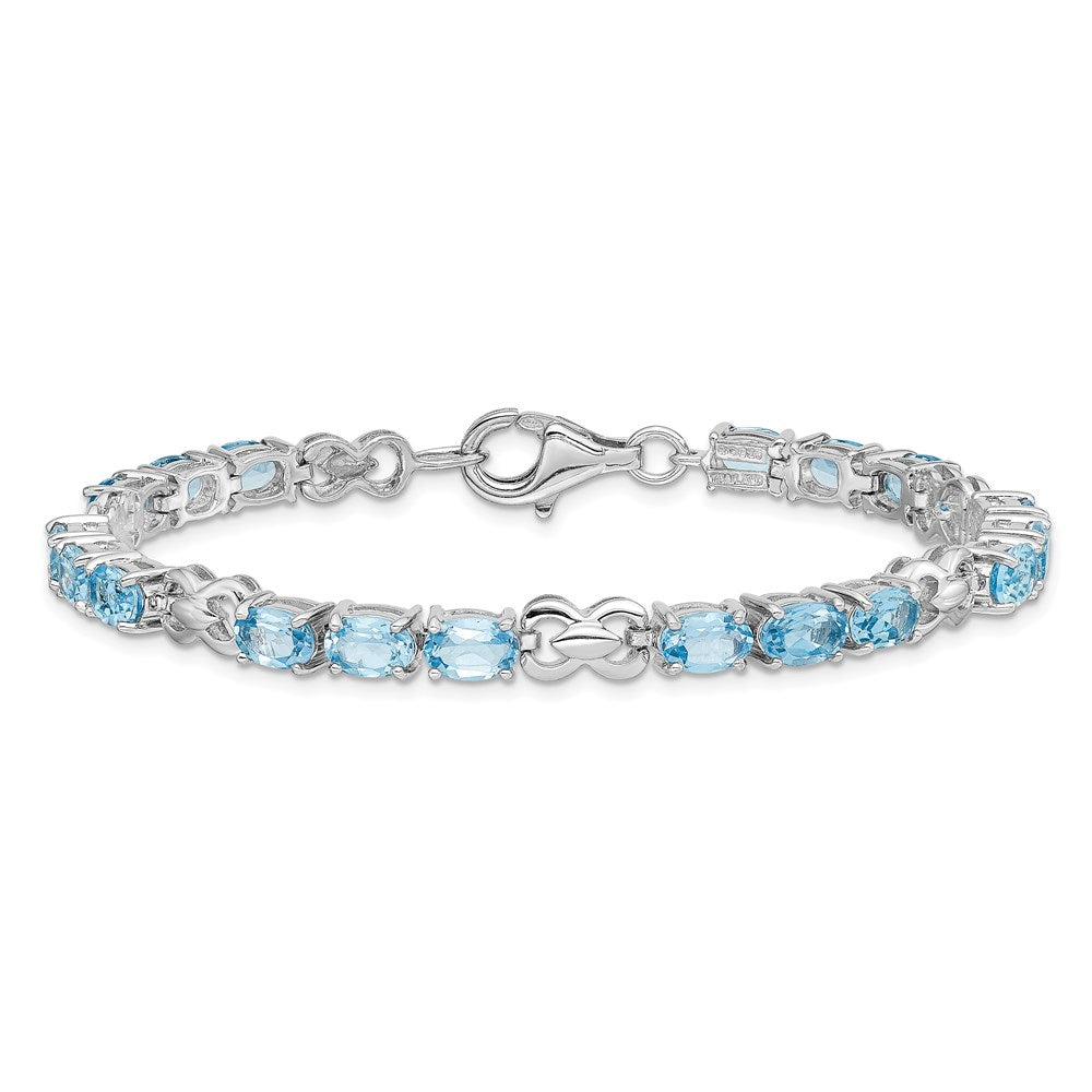 7 Inch Sterling Silver Rhodium-Plated Blue Topaz Bracelet