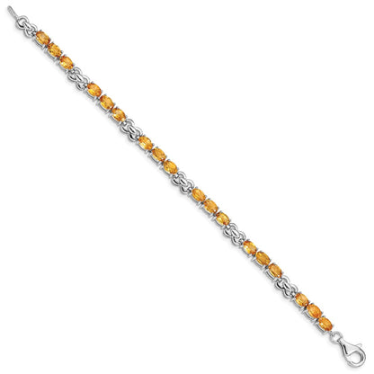 7 Inch Sterling Silver Rhodium-Plated Citrine Bracelet