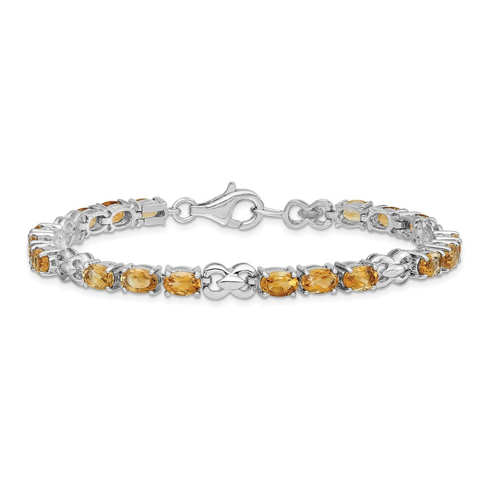 7 Inch Sterling Silver Rhodium-Plated Citrine Bracelet