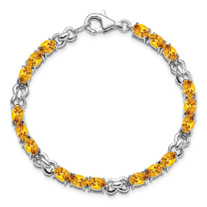 7 Inch Sterling Silver Rhodium-Plated Citrine Bracelet