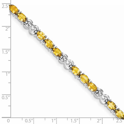 7 Inch Sterling Silver Rhodium-Plated Citrine Bracelet