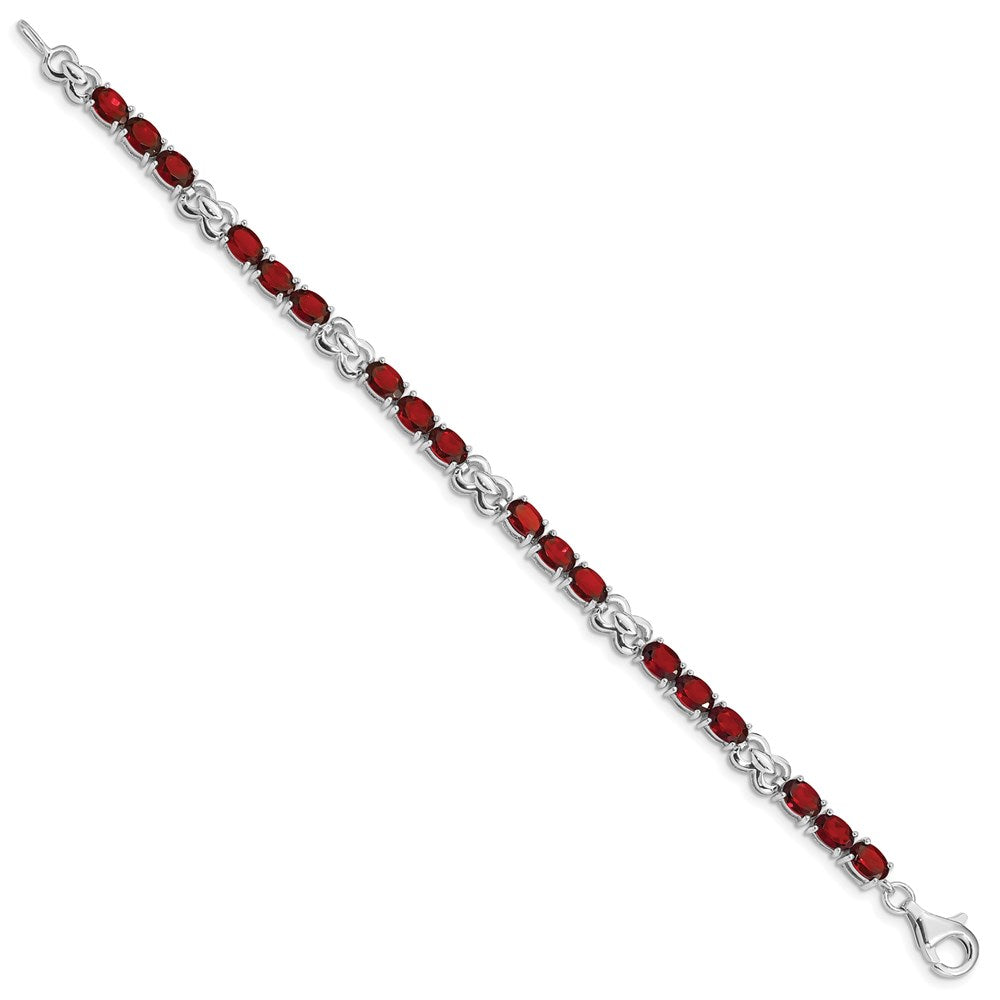 7 Inch Sterling Silver Rhodium-Plated Garnet Bracelet