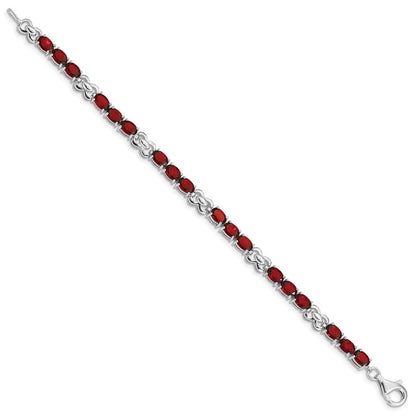 7 Inch Sterling Silver Rhodium-Plated Garnet Bracelet