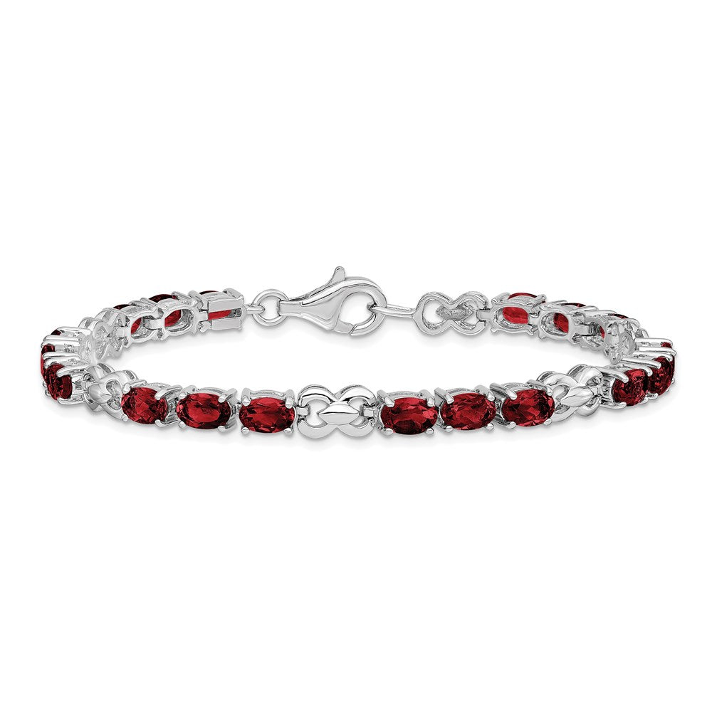 7 Inch Sterling Silver Rhodium-Plated Garnet Bracelet
