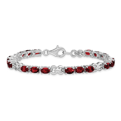 7 Inch Sterling Silver Rhodium-Plated Garnet Bracelet