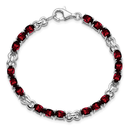 7 Inch Sterling Silver Rhodium-Plated Garnet Bracelet
