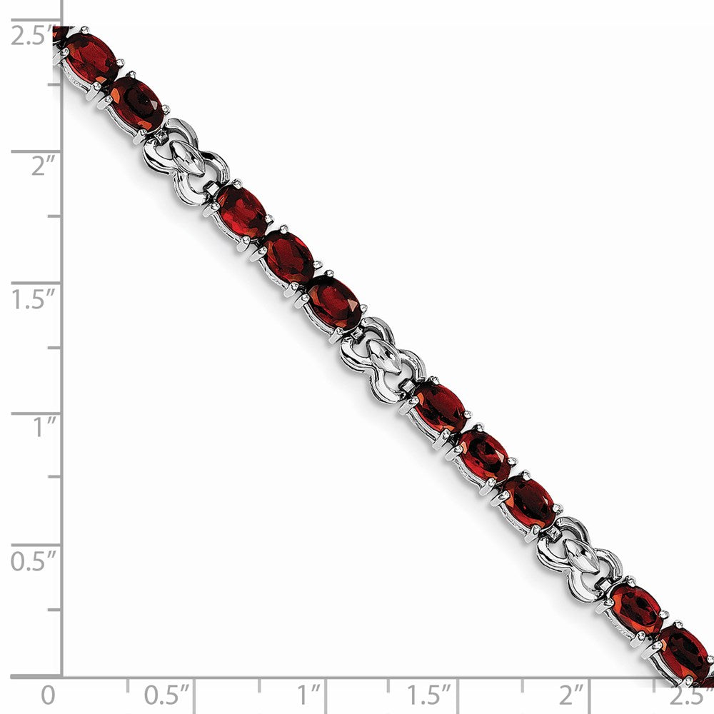 7 Inch Sterling Silver Rhodium-Plated Garnet Bracelet
