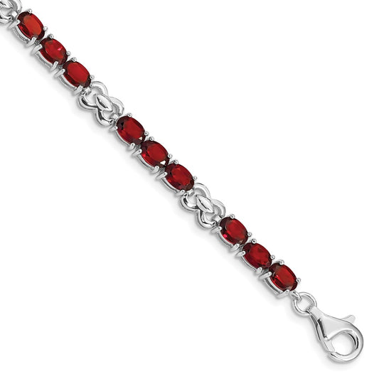 7 Inch Sterling Silver Rhodium-Plated Garnet Bracelet