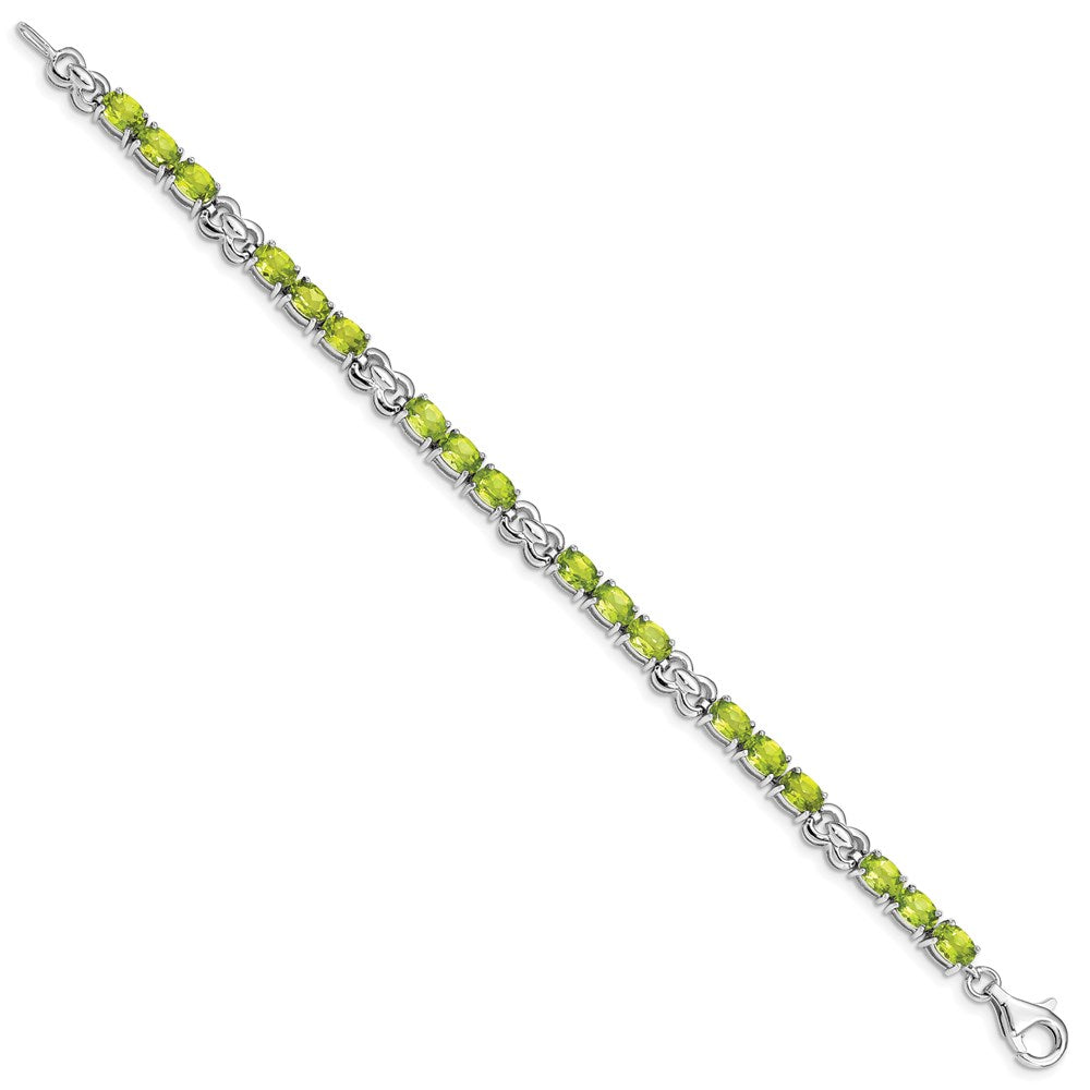 7 Inch Sterling Silver Rhodium-Plated Peridot Bracelet