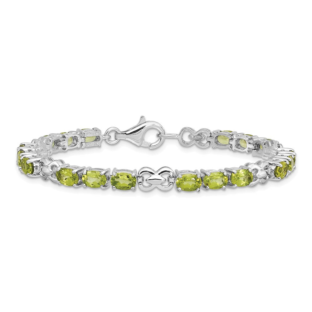 7 Inch Sterling Silver Rhodium-Plated Peridot Bracelet