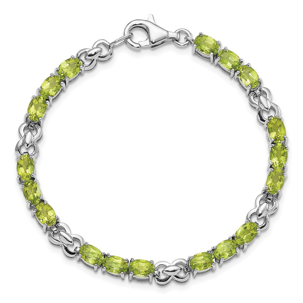 7 Inch Sterling Silver Rhodium-Plated Peridot Bracelet