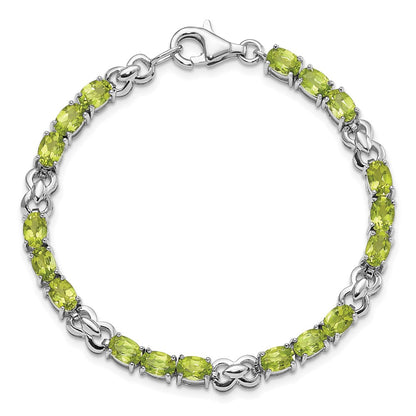 7 Inch Sterling Silver Rhodium-Plated Peridot Bracelet