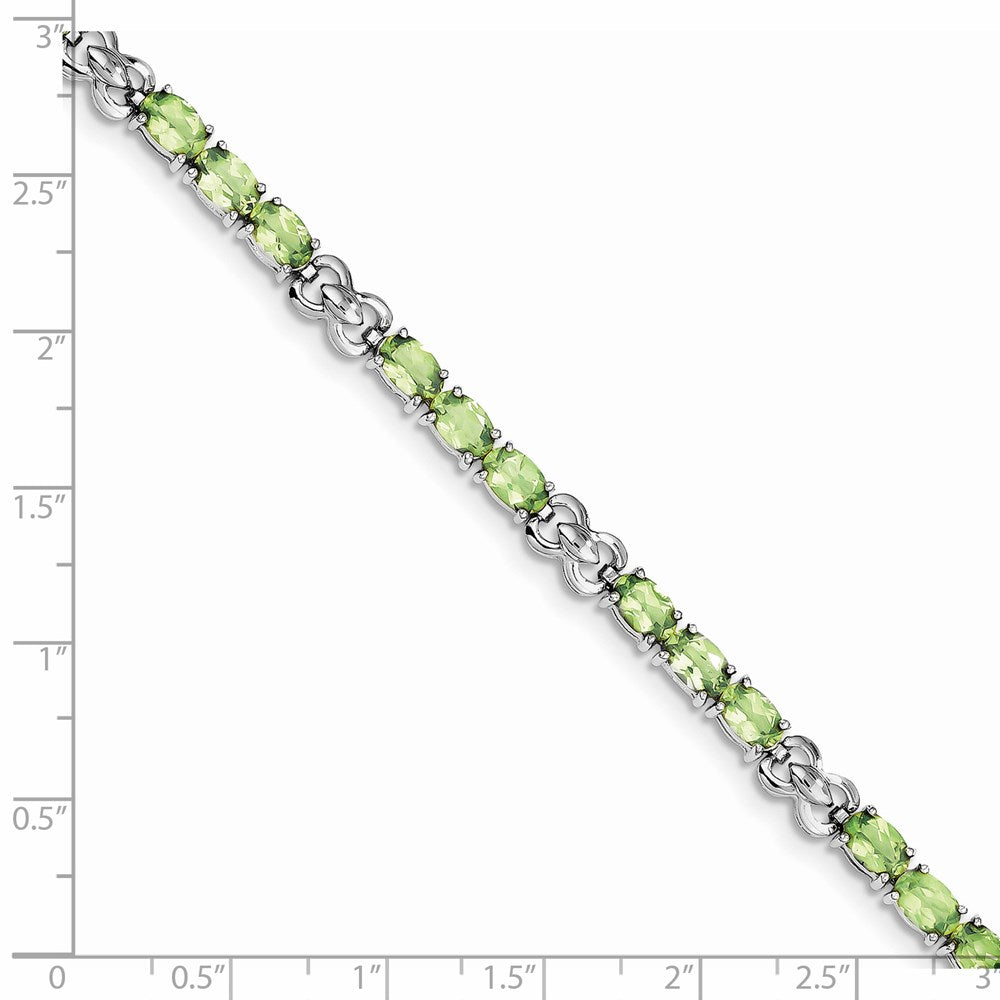 7 Inch Sterling Silver Rhodium-Plated Peridot Bracelet