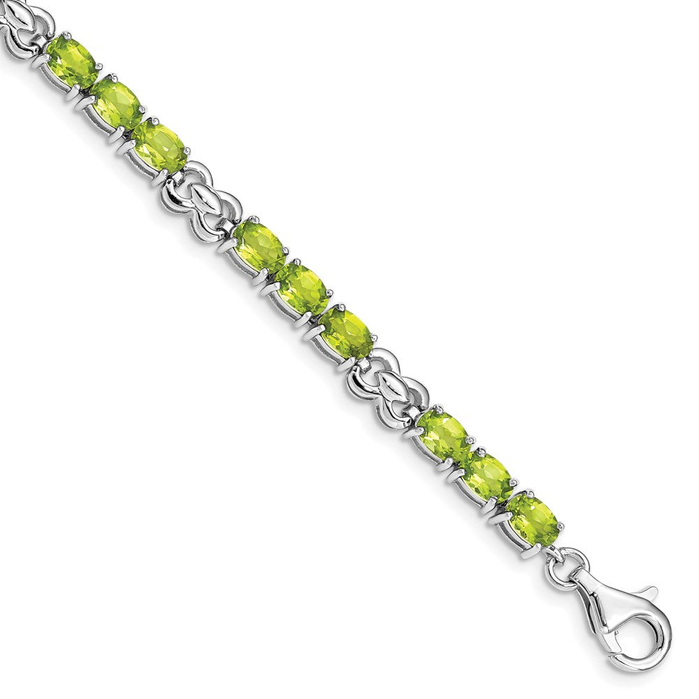 7 Inch Sterling Silver Rhodium-Plated Peridot Bracelet