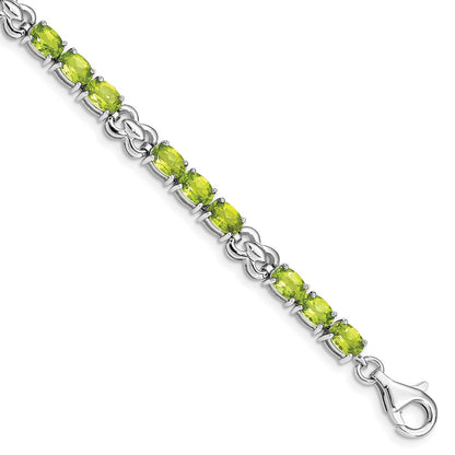 7 Inch Sterling Silver Rhodium-Plated Peridot Bracelet