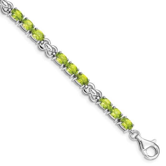 7 Inch Sterling Silver Rhodium-Plated Peridot Bracelet