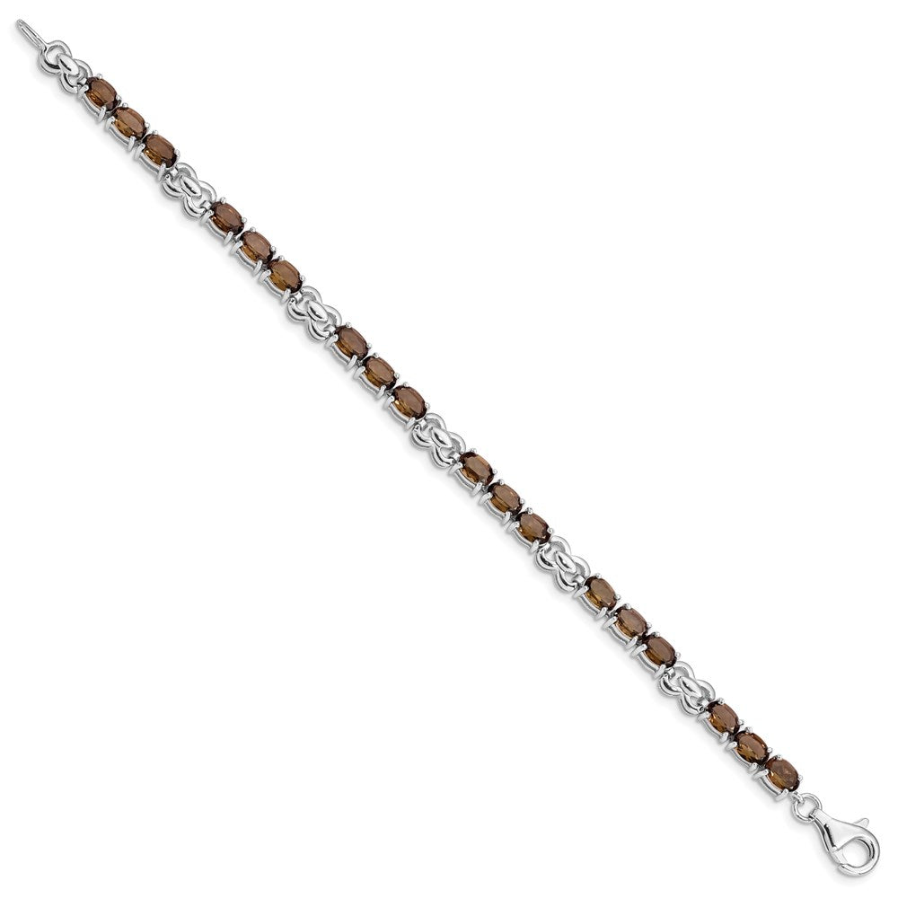 7 Inch Sterling Silver Rhodium-Plated Smoky Quartz Bracelet