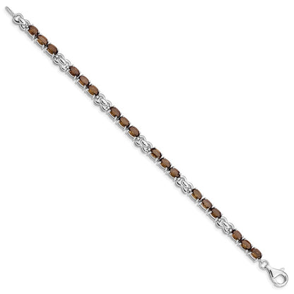 7 Inch Sterling Silver Rhodium-Plated Smoky Quartz Bracelet