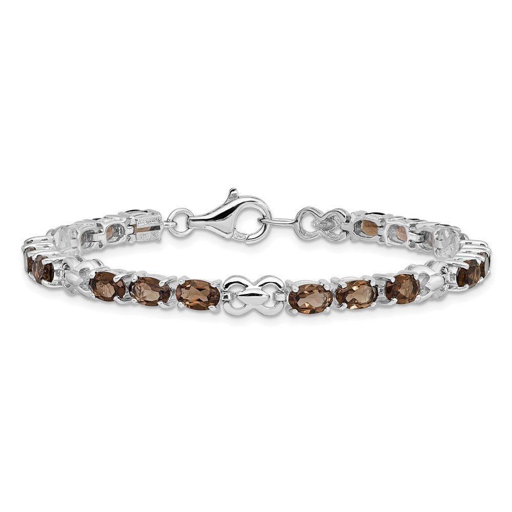 7 Inch Sterling Silver Rhodium-Plated Smoky Quartz Bracelet