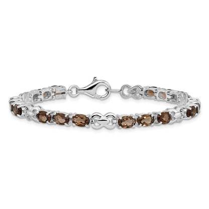 7 Inch Sterling Silver Rhodium-Plated Smoky Quartz Bracelet