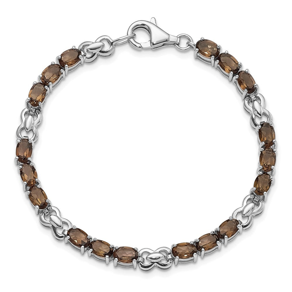 7 Inch Sterling Silver Rhodium-Plated Smoky Quartz Bracelet