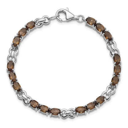 7 Inch Sterling Silver Rhodium-Plated Smoky Quartz Bracelet