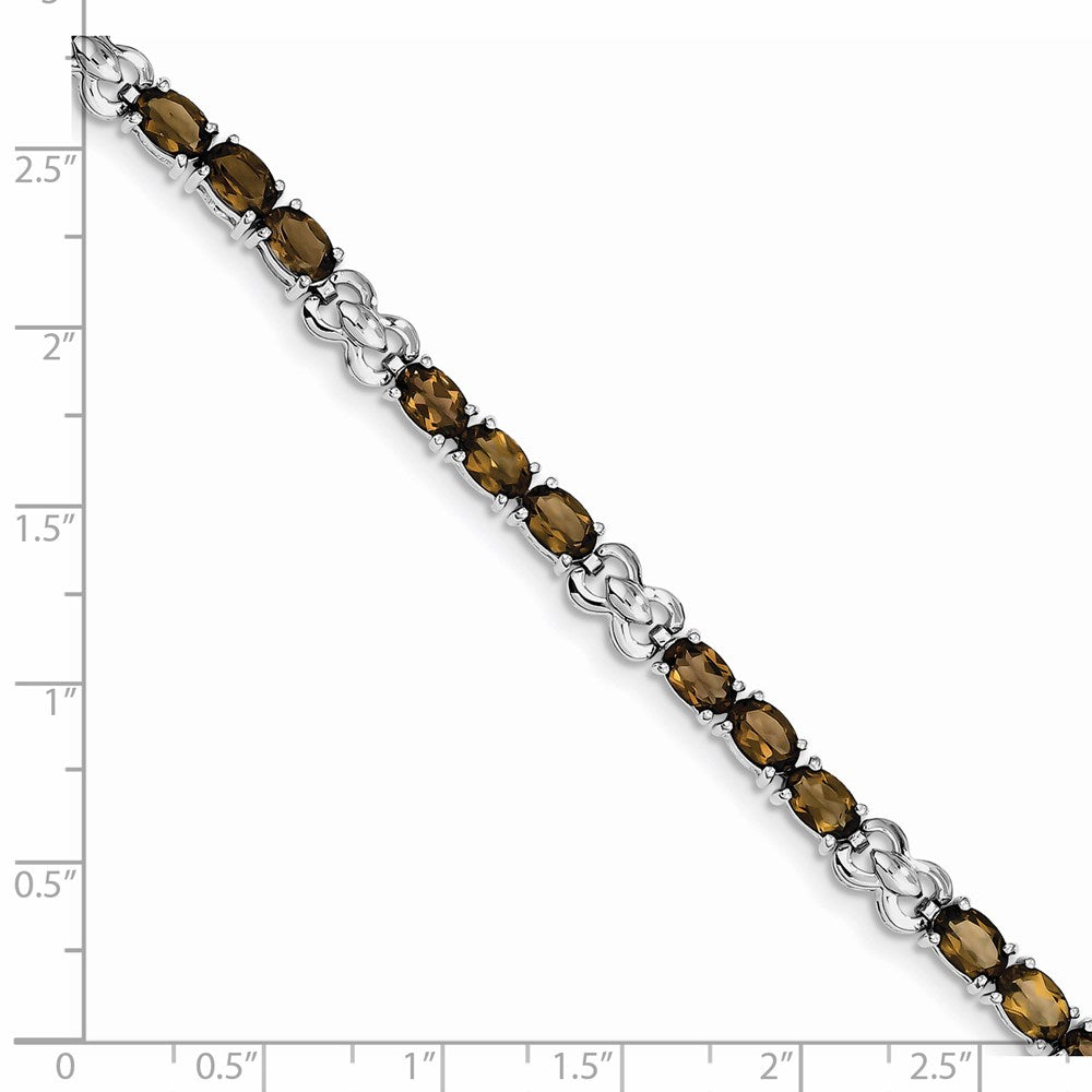7 Inch Sterling Silver Rhodium-Plated Smoky Quartz Bracelet