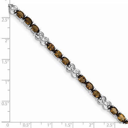 7 Inch Sterling Silver Rhodium-Plated Smoky Quartz Bracelet