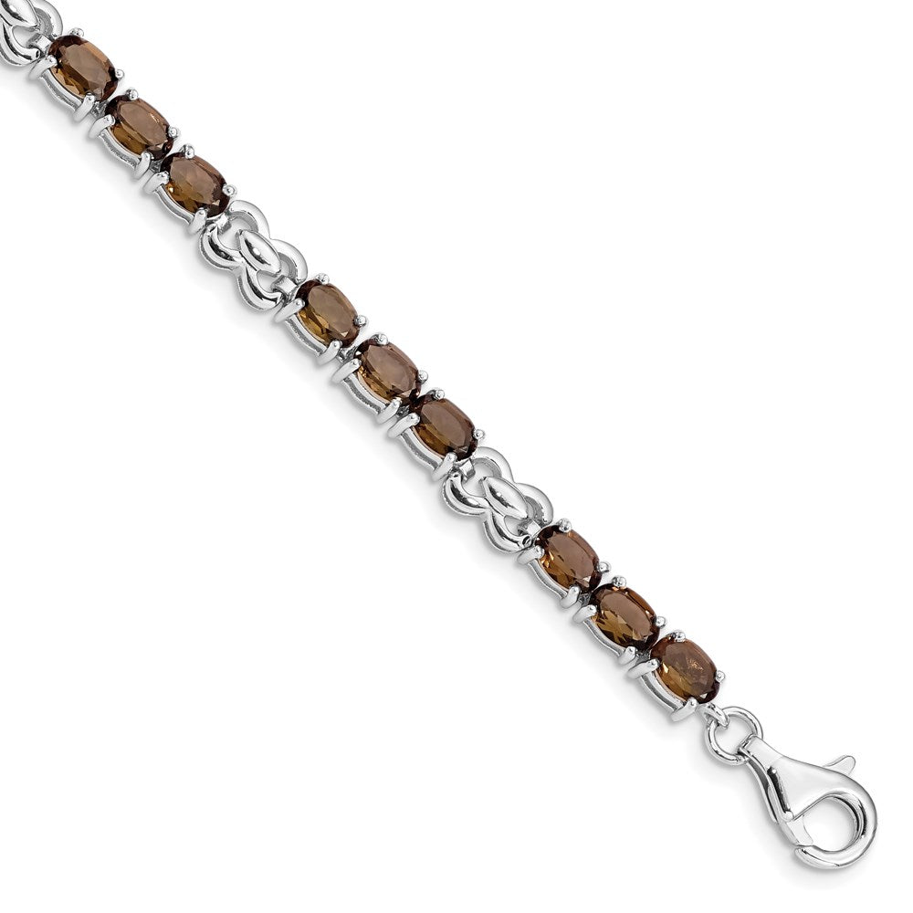 7 Inch Sterling Silver Rhodium-Plated Smoky Quartz Bracelet