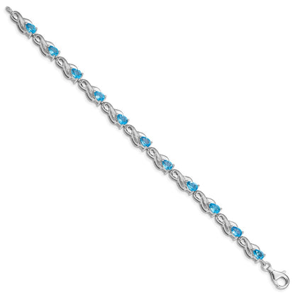 7 Inch Sterling Silver Rhodium-Plated Blue Topaz Bracelet