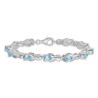 7 Inch Sterling Silver Rhodium-Plated Blue Topaz Bracelet