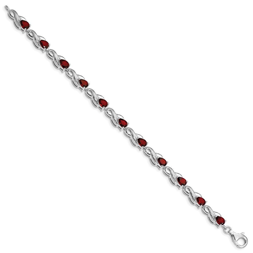 7 Inch Sterling Silver Rhodium-Plated Garnet Bracelet