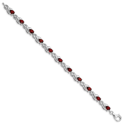 7 Inch Sterling Silver Rhodium-Plated Garnet Bracelet