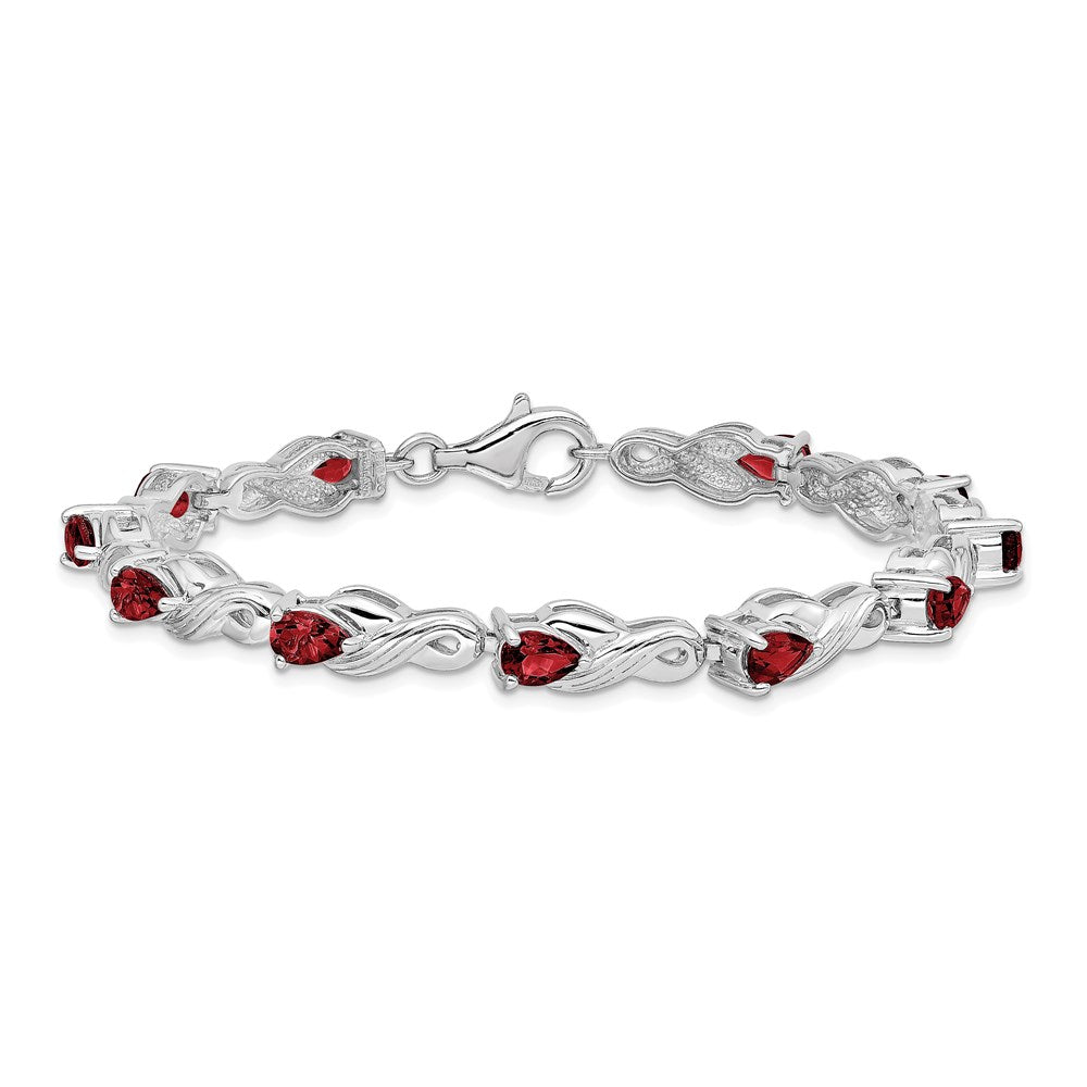 7 Inch Sterling Silver Rhodium-Plated Garnet Bracelet