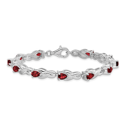 7 Inch Sterling Silver Rhodium-Plated Garnet Bracelet
