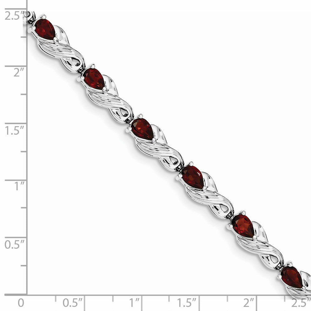 7 Inch Sterling Silver Rhodium-Plated Garnet Bracelet