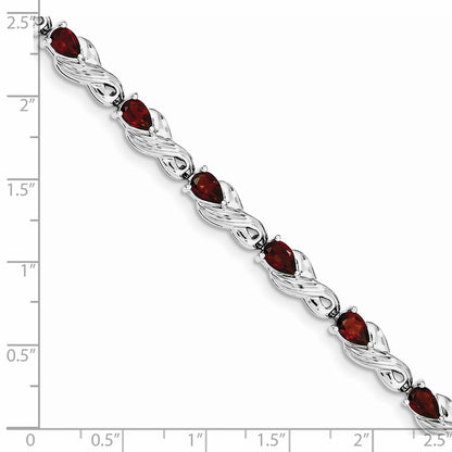 7 Inch Sterling Silver Rhodium-Plated Garnet Bracelet