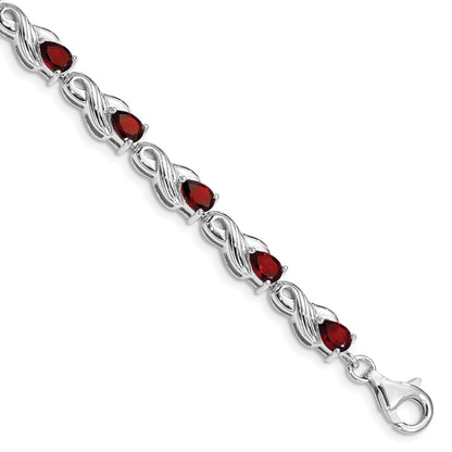 7 Inch Sterling Silver Rhodium-Plated Garnet Bracelet