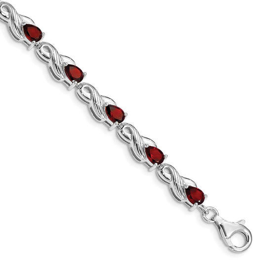 7 Inch Sterling Silver Rhodium-Plated Garnet Bracelet