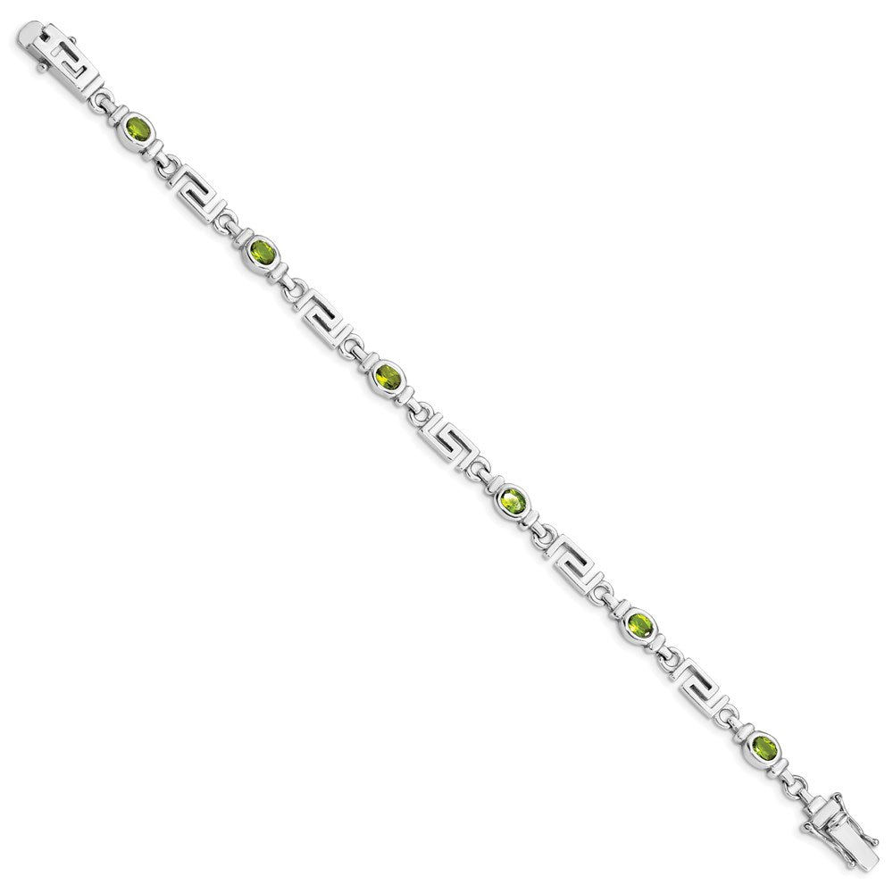 7 Inch Sterling Silver Rhodium-Plated Peridot Bracelet