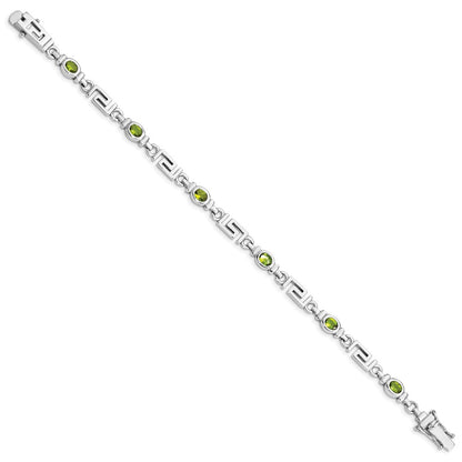 7 Inch Sterling Silver Rhodium-Plated Peridot Bracelet