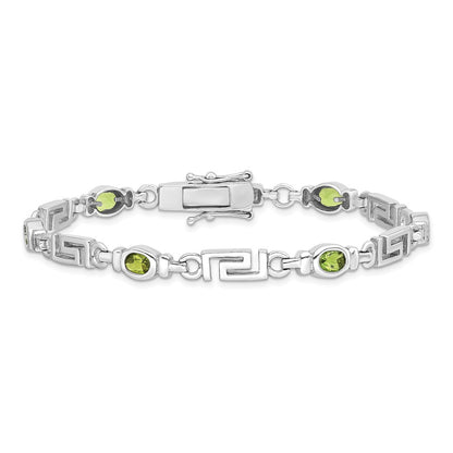 7 Inch Sterling Silver Rhodium-Plated Peridot Bracelet