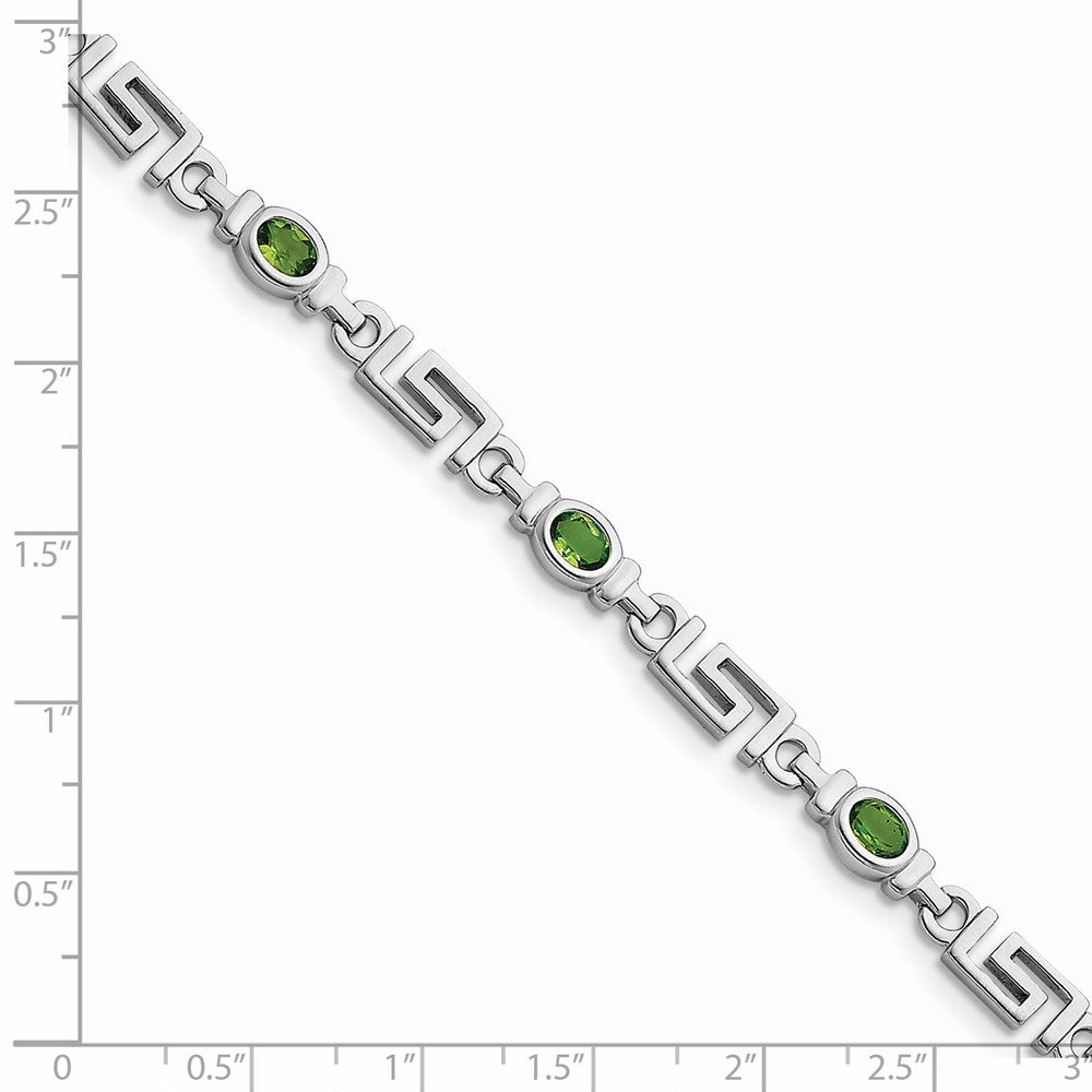 7 Inch Sterling Silver Rhodium-Plated Peridot Bracelet