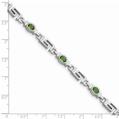7 Inch Sterling Silver Rhodium-Plated Peridot Bracelet