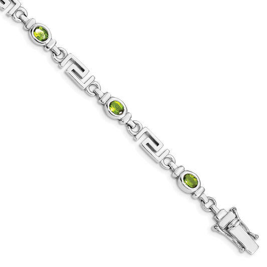 7 Inch Sterling Silver Rhodium-Plated Peridot Bracelet