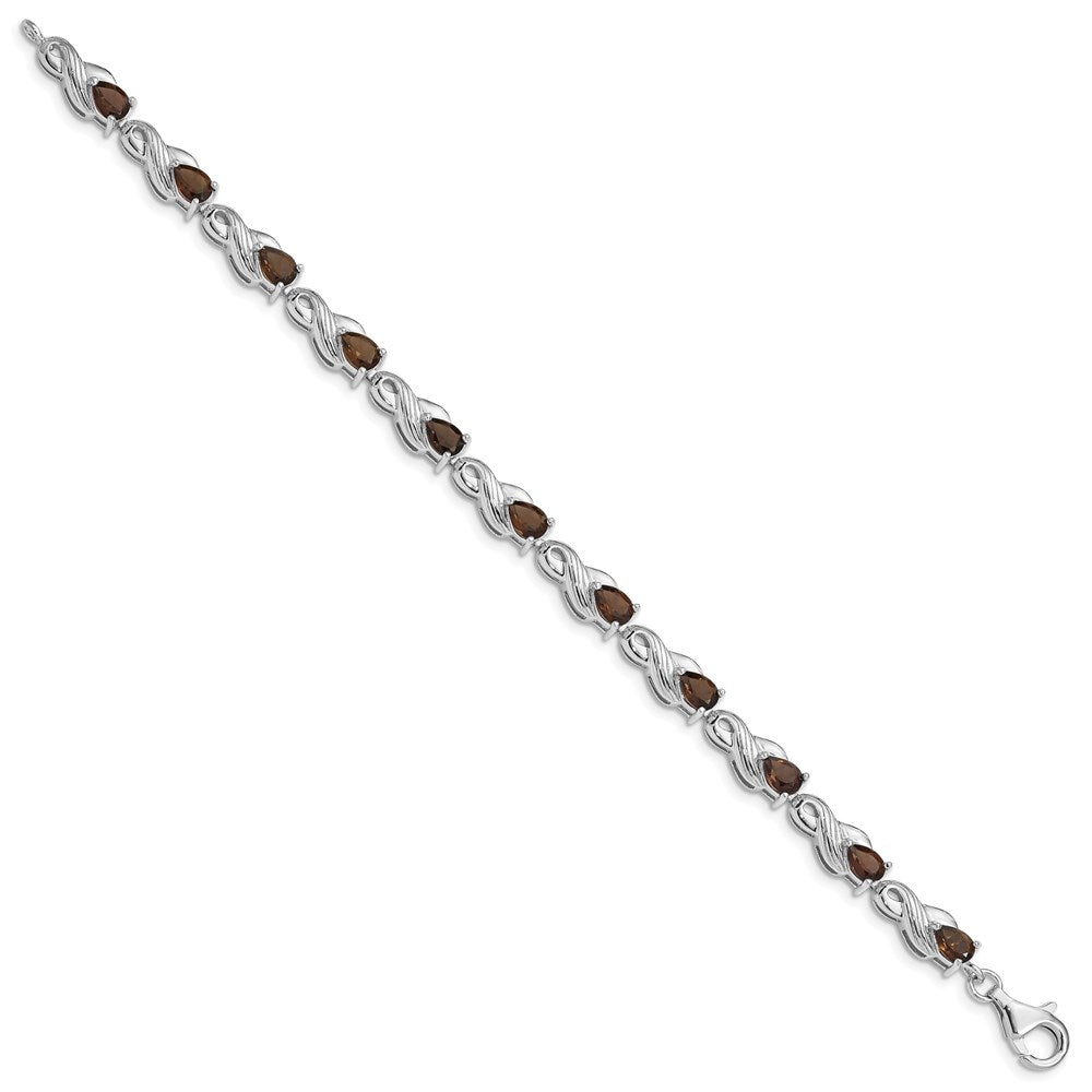 7 Inch Sterling Silver Rhodium-Plated Smoky Quartz Bracelet