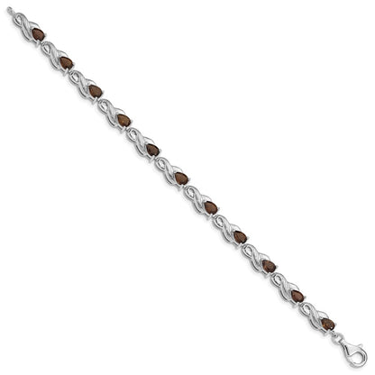 7 Inch Sterling Silver Rhodium-Plated Smoky Quartz Bracelet