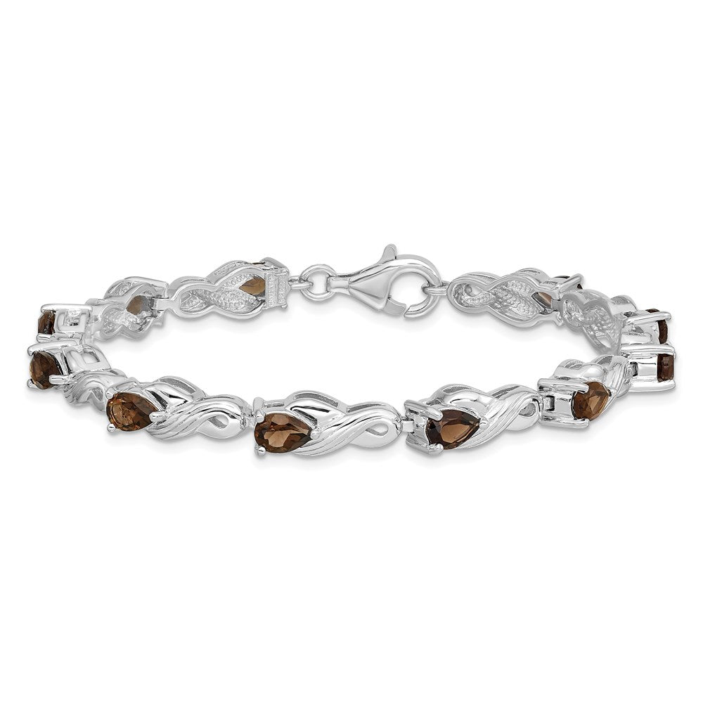 7 Inch Sterling Silver Rhodium-Plated Smoky Quartz Bracelet