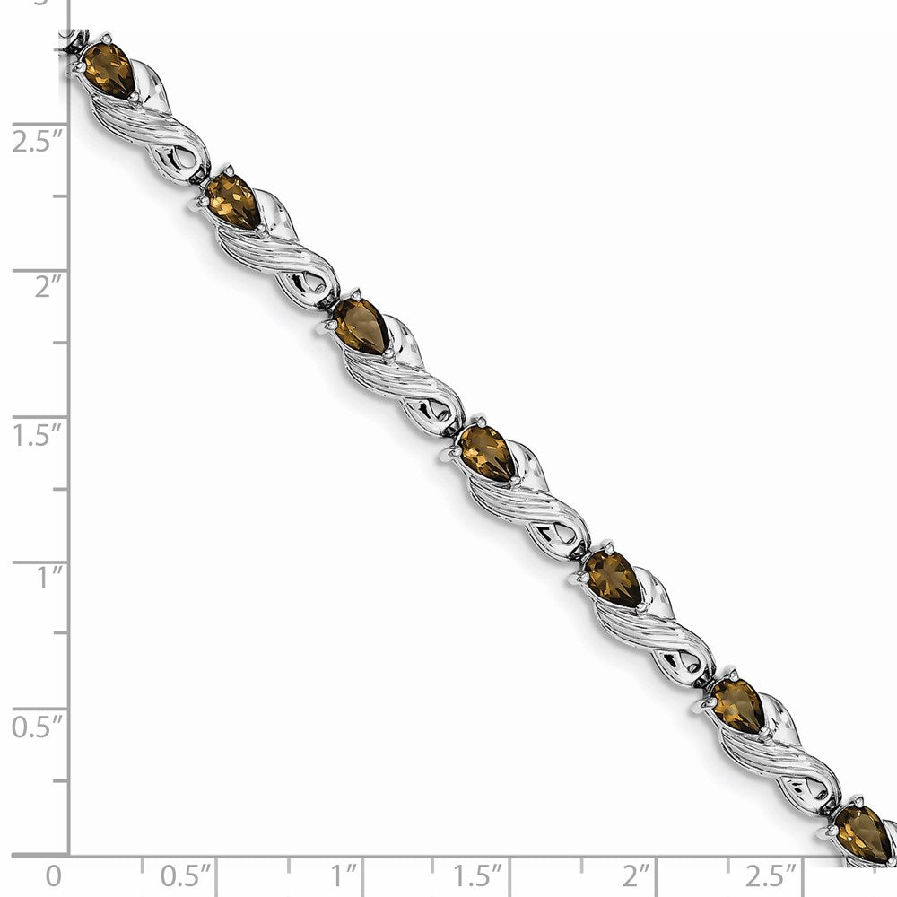7 Inch Sterling Silver Rhodium-Plated Smoky Quartz Bracelet