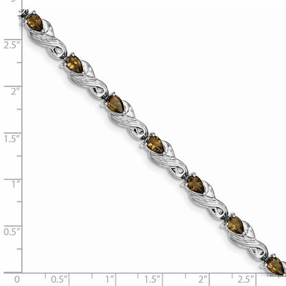 7 Inch Sterling Silver Rhodium-Plated Smoky Quartz Bracelet